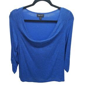AB Studio Womens Sz M Blue Solid 3/4 Sleeve Blouse